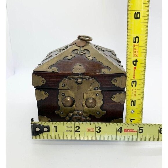 Vintage Asian Wooden and Brass Decorative Box Home Decor Gift - Picture 7 of 9
